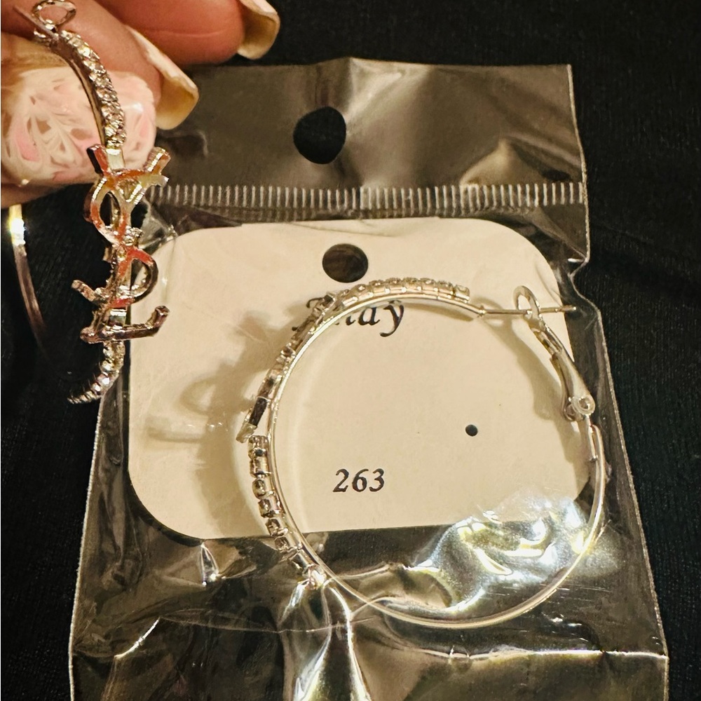Yves Saint Laurent Silver and Gold Logo Hoop Earrings